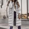 hlysgo Women'S Long Quilted Vest Sleeveless Maxi Length Puffer Vest Zipper & Button Up Casual Down Coat Winter Outerwear Gray view 2