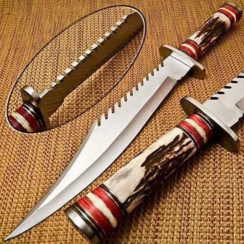 Custom Handmade D2 Steel Hunting Bowie Knife With Leather Sheath