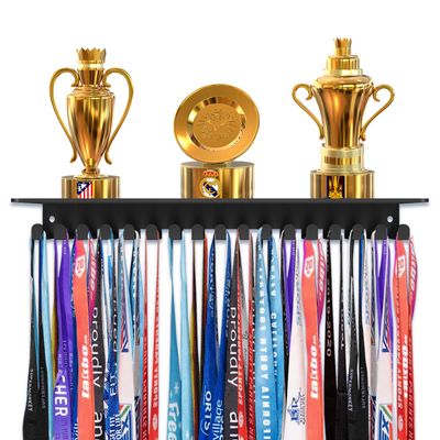 Dafftos Medal Shelf Hanger Trophy Ribbon Holder Display Medals Wall Metal Rack Organizer Hanging Frame Awards Softball Runner Race Custom Hold 90 Medals Easy to Install 13 Inch Black