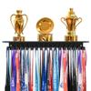 Dafftos Medal Shelf Hanger Trophy Ribbon Holder Display Medals Wall Metal Rack Organizer Hanging Frame Awards Softball Runner Race Custom Hold 90 Medals Easy to Install 13 Inch Black view 1