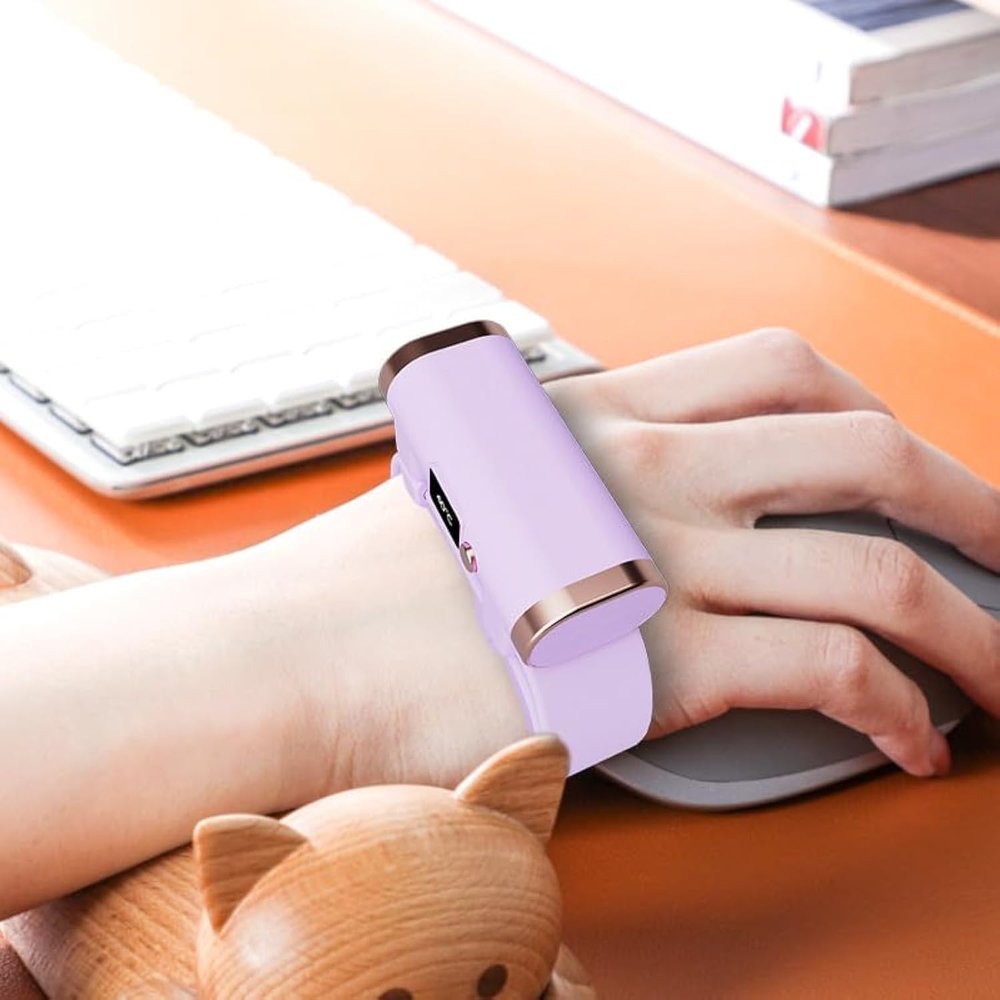 Bracelet Hand Warmer Rechargeable Portable Heater Intelligent Temperature Control Digital Display Electric Hand Warmer (Purple)