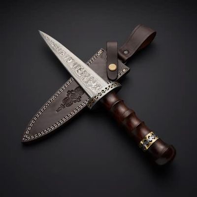 Custom Handmade Damascus Dirk Dagger Knife with Leather Sheath