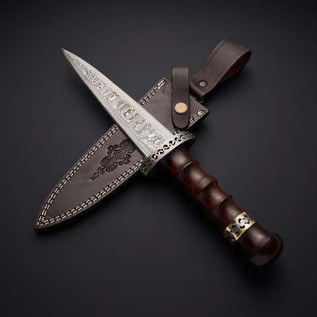 Custom Handmade Damascus Dirk Dagger Knife with Leather Sheath