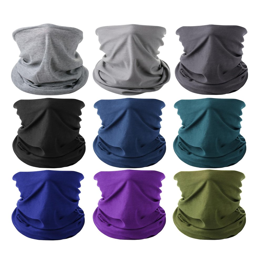 UNCO- Neck Gaiters, 9 Pack, Neck Gaiter, Gators Face Mask, Neck Gator, Head Scarf for Men, Headwraps for Women, Face Cover for Sun Protection, Head Wraps for Men, Bandanas for Women, Bandana