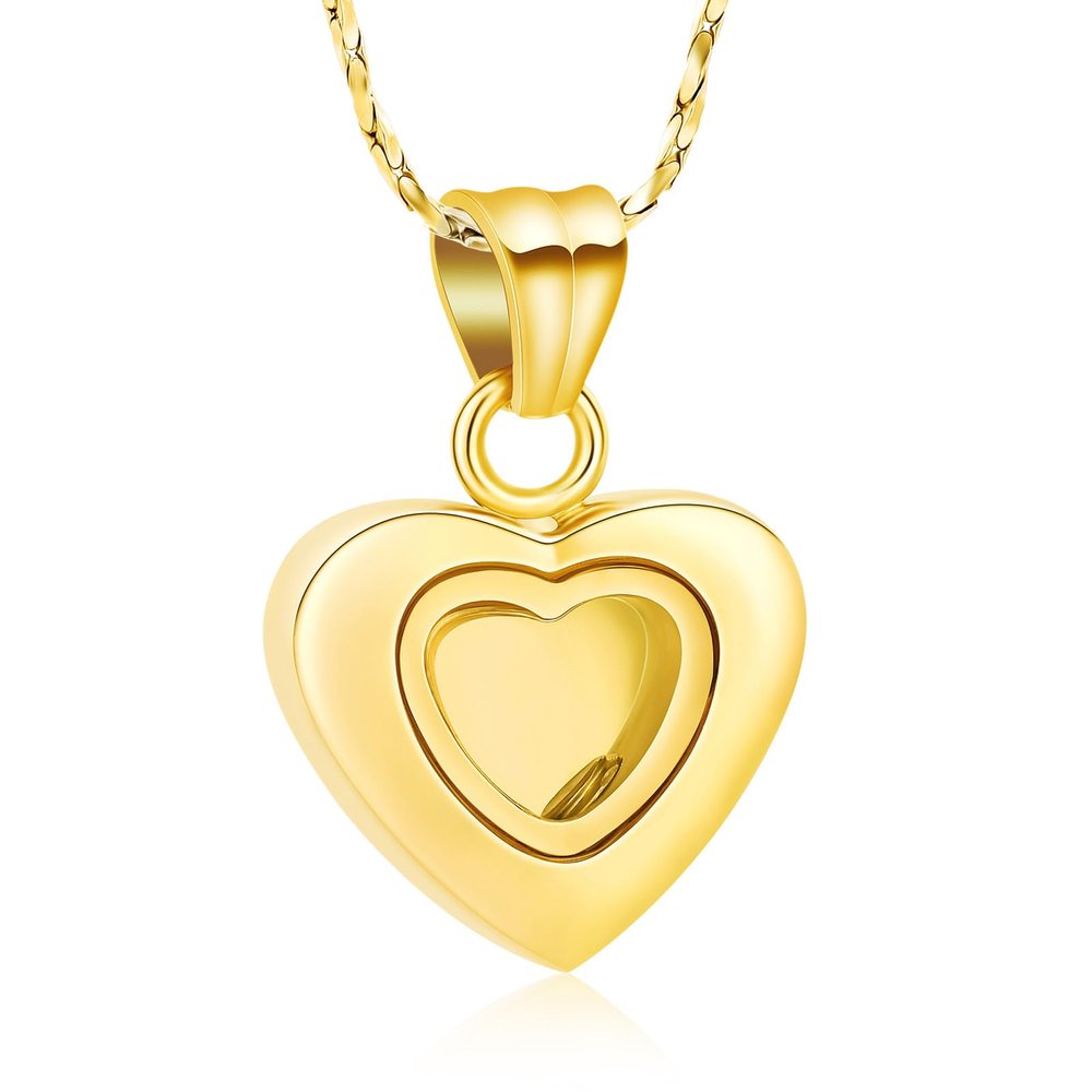 Imrsanl Small Heart Urn Necklace for Ashes Cremation Jewelry for Women Stainless Steel Pendant Memorial Ash Holder Loved Ones Keepsake (Gold Glass)