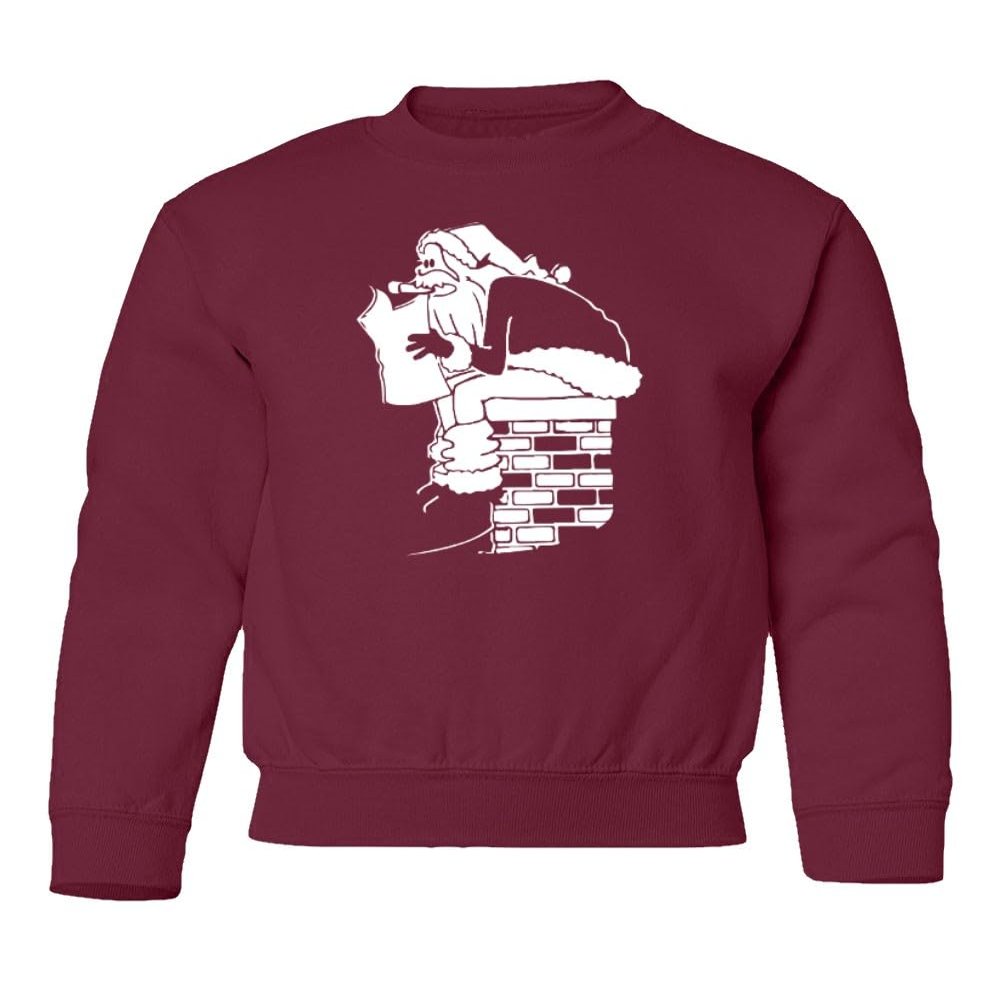superhotapparel Merry Christmas Santa Bringing Presents Funny Xmas Youth Crewneck Sweatshirt (Maroon, Youth Small)