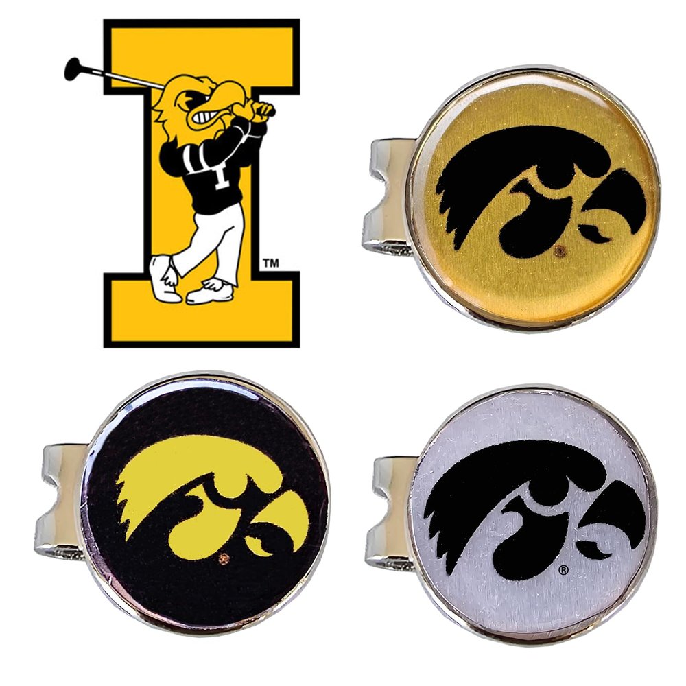 3-Pack University of Iowa Hawkeyes Magnetic Golf Ball Marker Hat Clip Marker Holder for Golf Gloves Hats Bags Caps Visor Belt