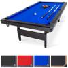 GoSports Full Size 8 ft x 4.2 ft Billiards Game Table - Foldable Design, Includes Full Set of Pool Balls, 2 Cue Sticks, Chalk, and Felt Brush - Blue