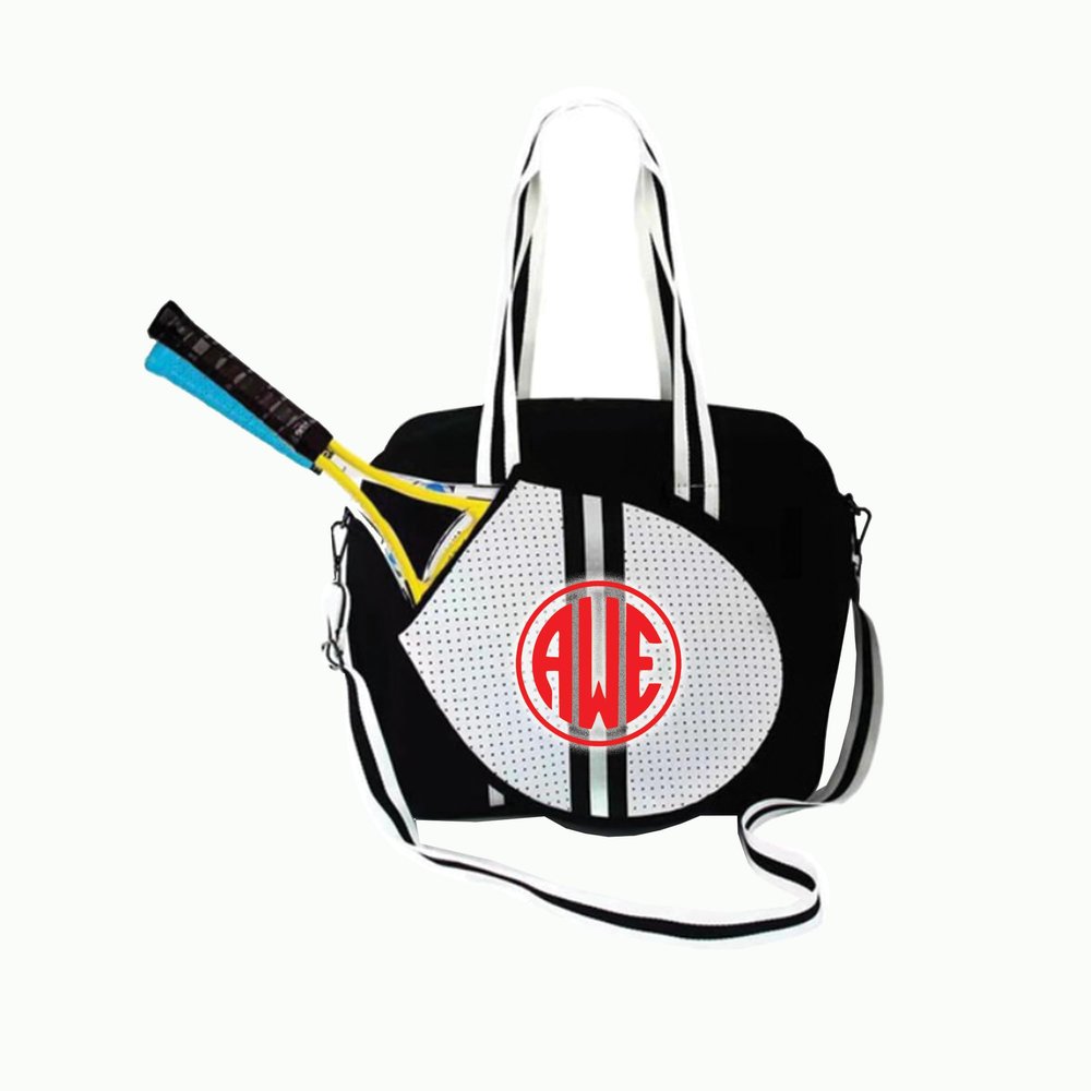 A Dash of Chic Monogram Pickleball Paddle Sports Gym Bag, Racquet Court Personalized Tennis Bag (Pink/Navy/Camo)