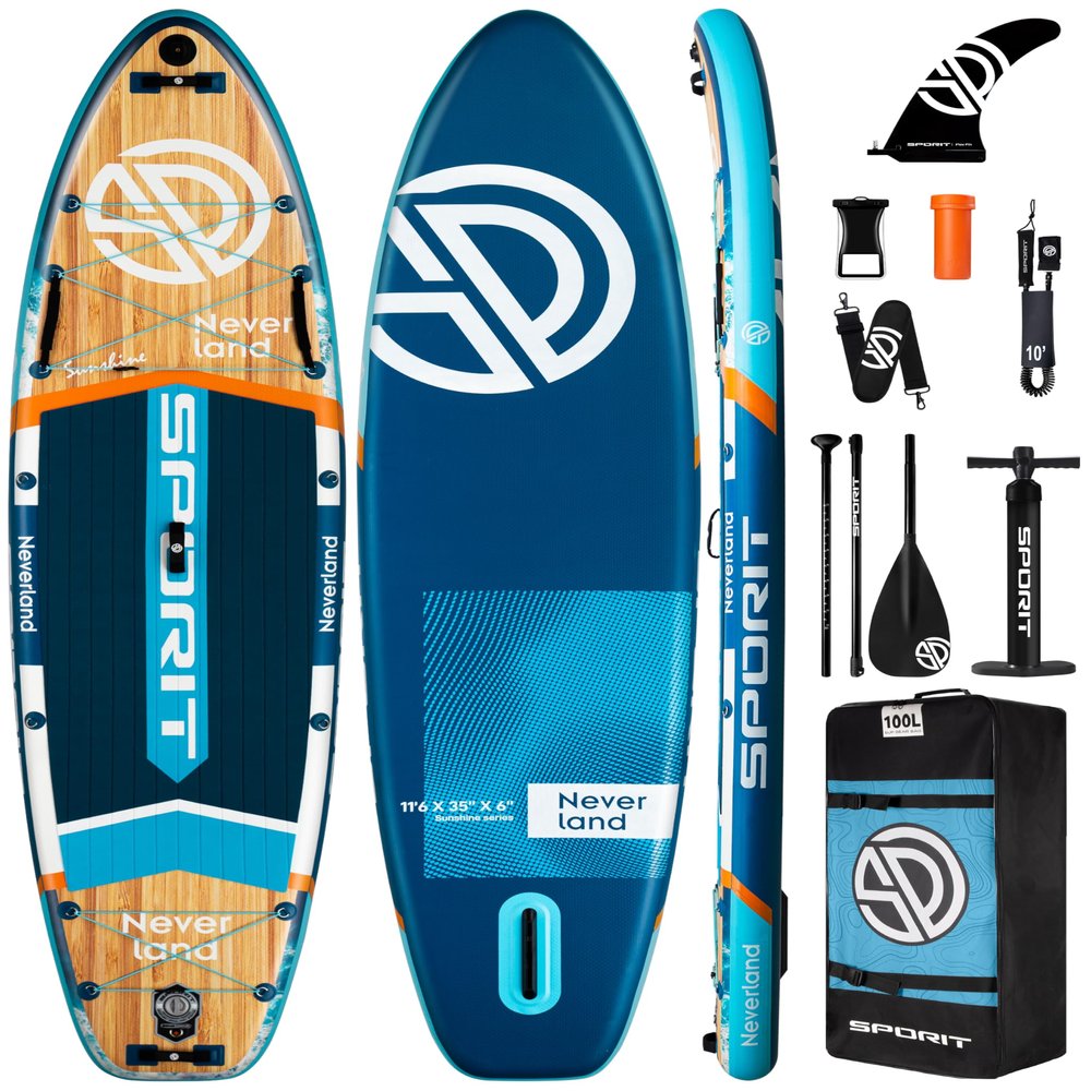 SPORIT 11'635" Super Wide Inflatable Stand Up Paddle Board, Ultra Stable SUP Board for Adults, 450lb Capacity with Shoulder Strap, 100L Backpack, Removable US Fin, Floating Paddle, Safety Leash