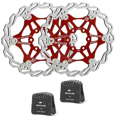 BUCKLOS 180mm Red Floating Disc Brake Rotor Stainless Steel MTB Brakes Rotors and BL-04S 2 Pair Disc Brake Pads for Ceramic Shimano H03A H03C D02S D03S M640 M820 M6120 M7120