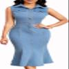 Sexy Denim Dress for Women Elegant Lapel V Neck Button Down Sleeveless Mermaid Midi Dresses for Party Club Night with Pocket view 1