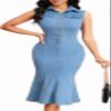 Sexy Denim Dress for Women Elegant Lapel V Neck Button Down Sleeveless Mermaid Midi Dresses for Party Club Night with Pocket view 3