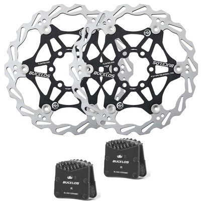 BUCKLOS 180mm Floating Disc Brake Rotor Stainless Steel MTB Brakes Rotors and BL-04S 2 Pair Disc Brake Pads for Ceramic Shimano H03A H03C D02S D03S M640 M820 M6120 M7120
