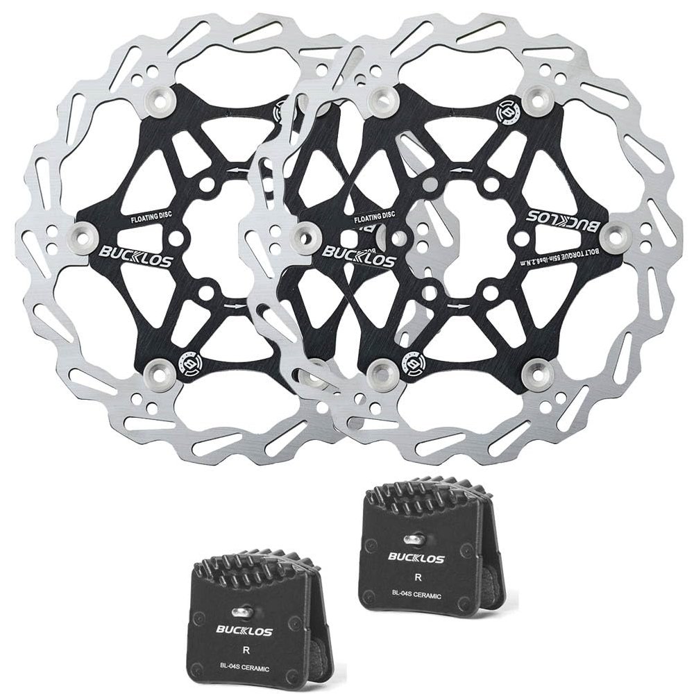 BUCKLOS 180mm Floating Disc Brake Rotor Stainless Steel MTB Brakes Rotors and BL-04S 2 Pair Disc Brake Pads for Ceramic Shimano H03A H03C D02S D03S M640 M820 M6120 M7120