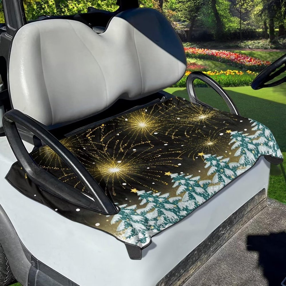Flashideas Christmas Tree Fireworks Golf Cart Seat Towel Blanket Covers Portable Club Car Seat Cover Travel Sports Cart Seat Cushion Accessories