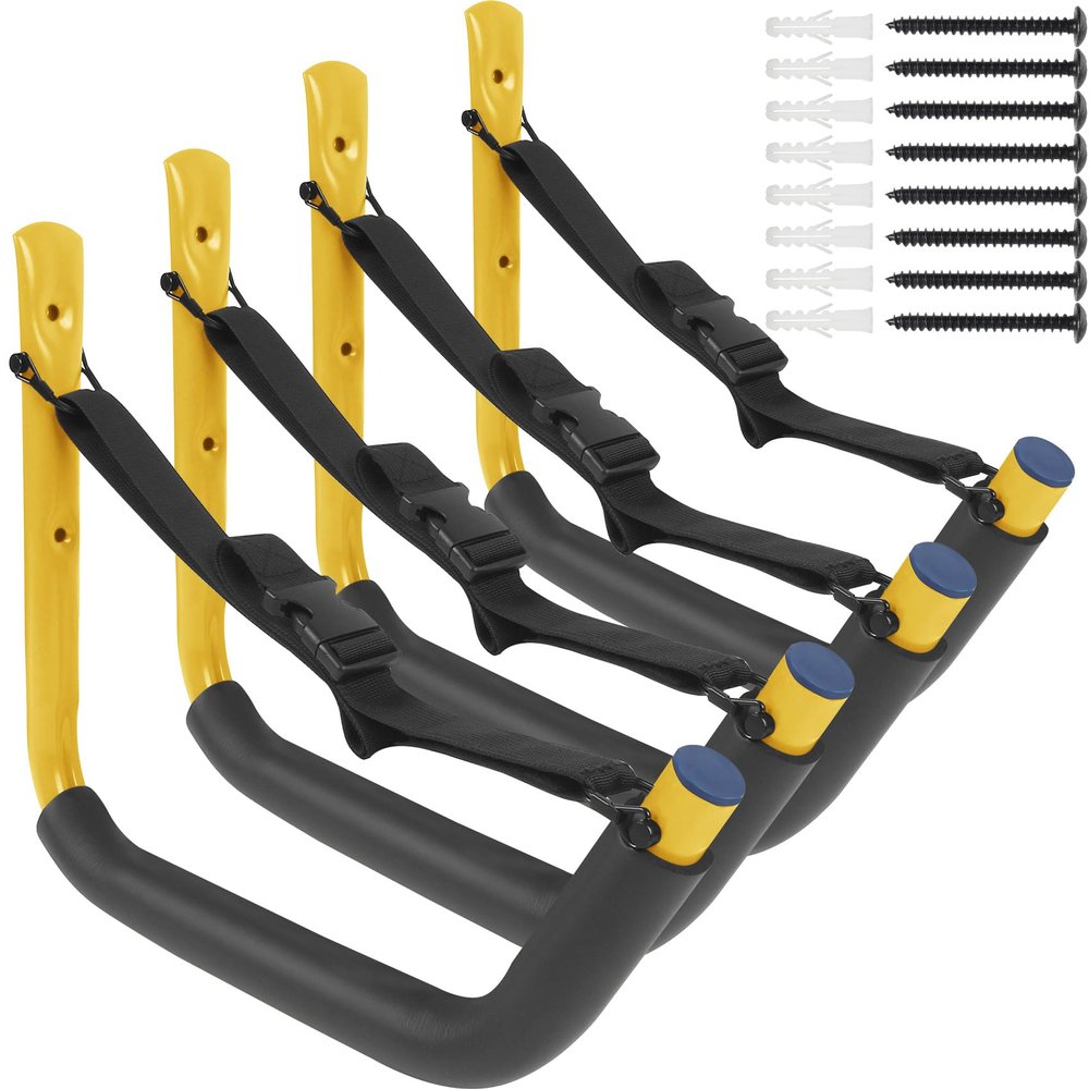 BALAVA Kayak Storage Rack,Kayak Rack for Garage,Kayak Wall Mount with Nylon Straps,Heavy Duty Kayak Hanger Kayak Hook Suitable for Kayaks and SUP Paddle Board 4Pack,Yellow