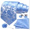 GUSLESON Mens Light Blue Tie for Wedding Sky Blue Silk Paisley Necktie Pocket Square Cufflinks and Lapel Pin Brooch Set (6105-21) view 1