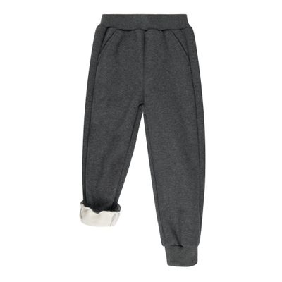 BIG ELEPHANT Boys Girls Fleece Lined Sweatpants, Winter Warm Soft Cotton Elastic Waist Kids Jogger Pants with Pockets Dark Gray