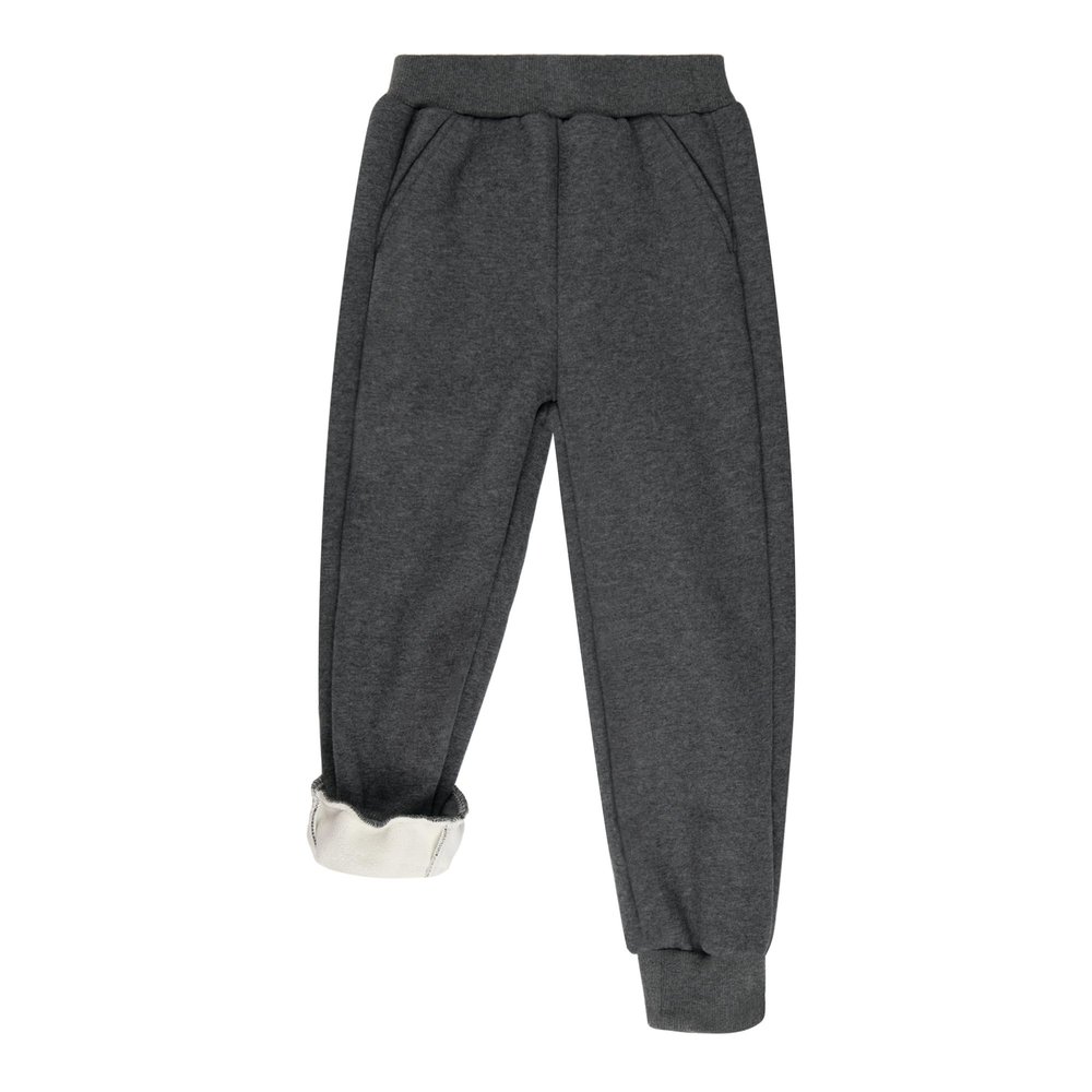 BIG ELEPHANT Boys Girls Fleece Lined Sweatpants, Winter Warm Soft Cotton Elastic Waist Kids Jogger Pants with Pockets Dark Gray