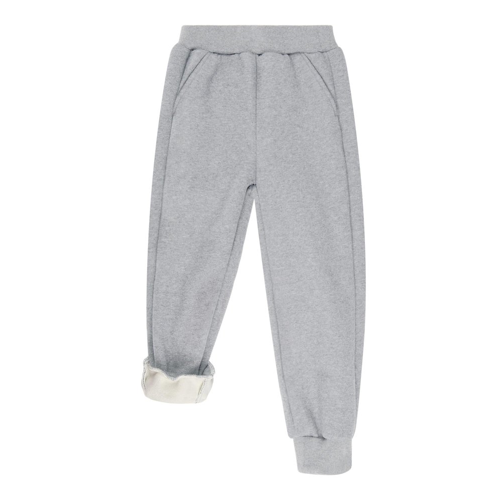 BIG ELEPHANT Boys Girls Fleece Lined Sweatpants, Winter Warm Soft Cotton Elastic Waist Kids Jogger Pants with Pockets Light Gray