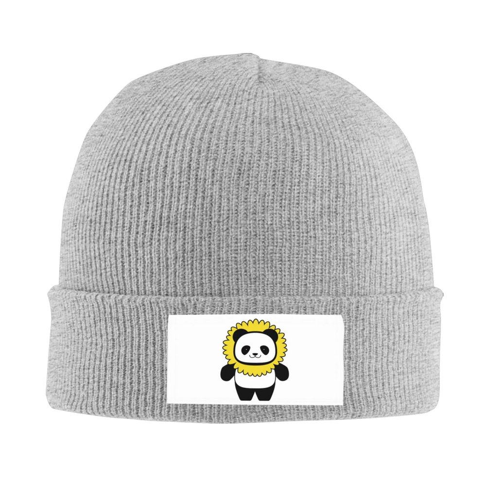 Cute Panda Sunflowers Beanie Hat for Women Men Winter Hat Gray Winter Knit Caps Soft Ski Hat Unisex