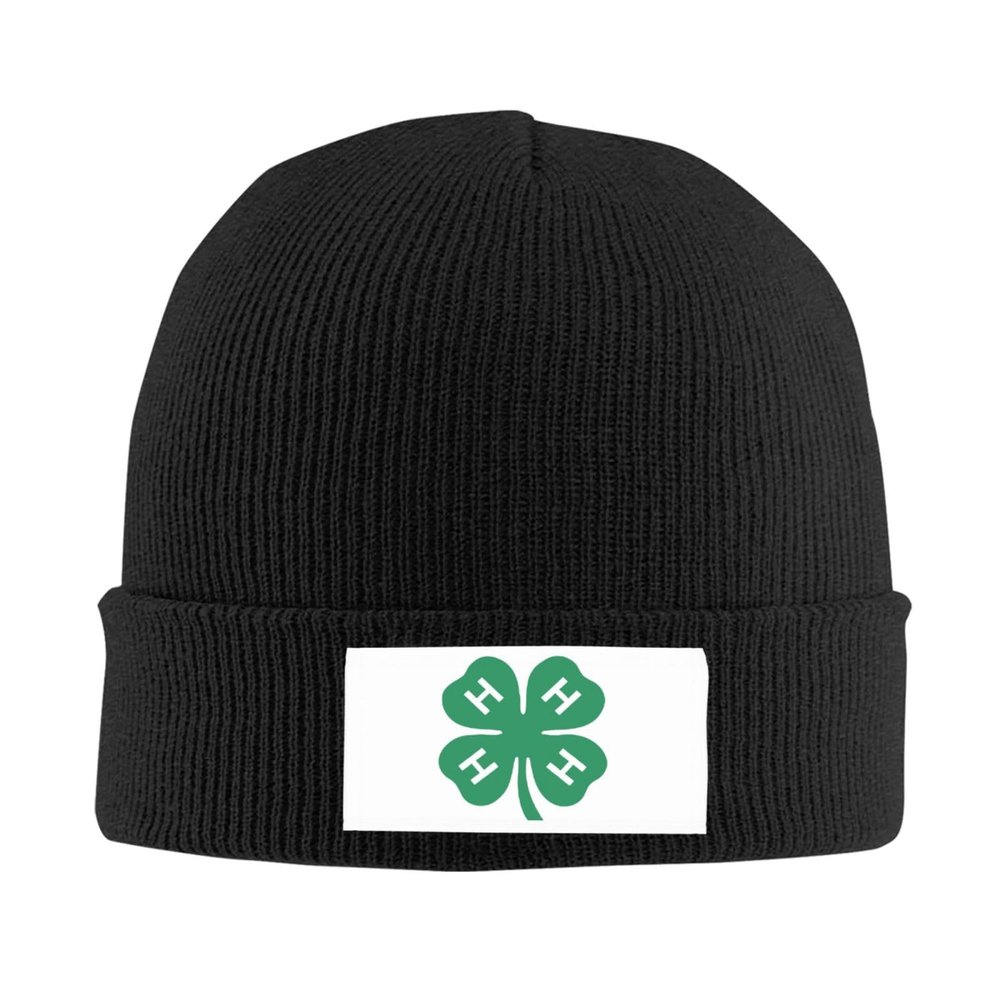 4-H Clover Beanie Hat for Women Men Winter Hat Black Winter Knit Caps Soft Ski Hat Unisex