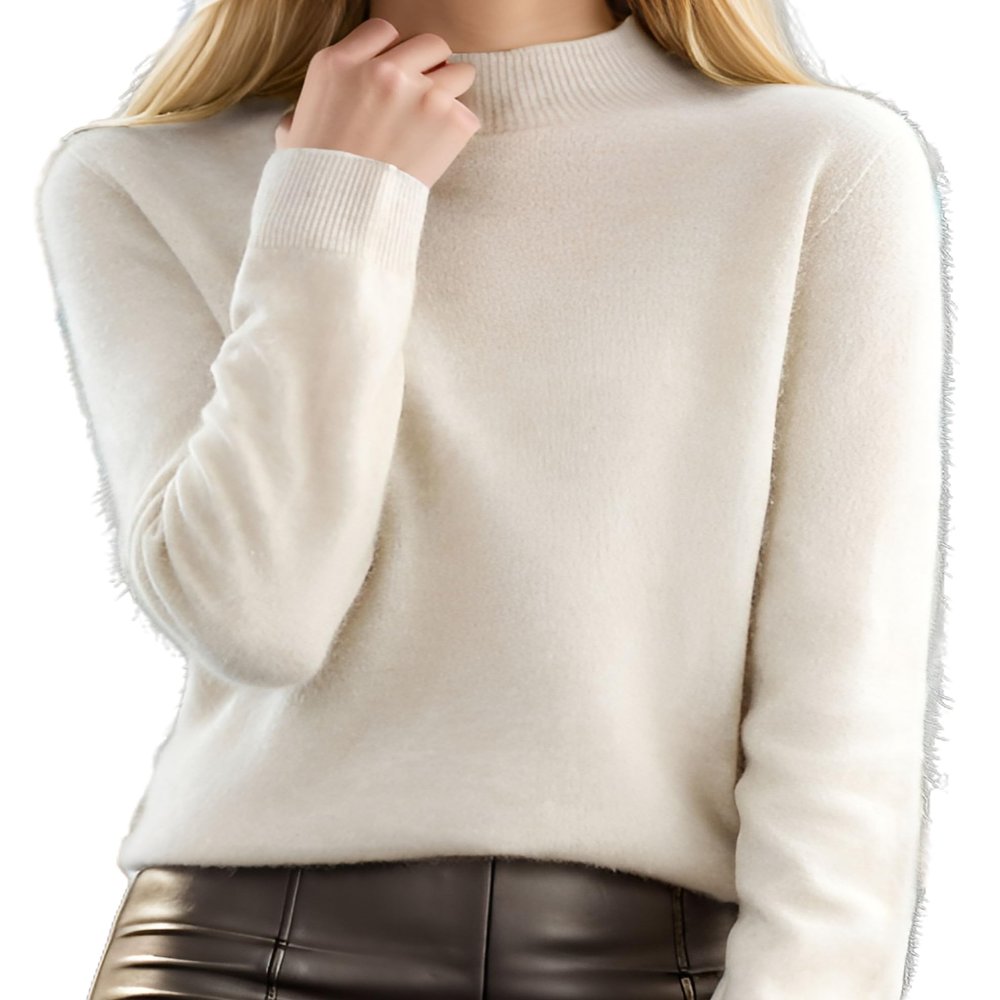 Aimery Women's Sweater Wool Soft Cozy Pullover Warm Knit Fabric Cashmere Half-Neck Beige