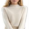 Aimery Women's Sweater Wool Soft Cozy Pullover Warm Knit Fabric Cashmere Half-Neck Beige view 3
