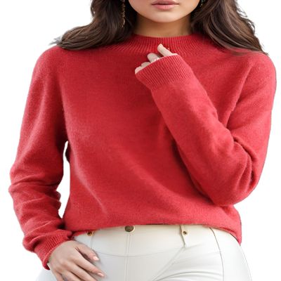 Aimery Women's Sweater Wool Soft Cozy Pullover Warm Knit Fabric Cashmere Half-Neck Red