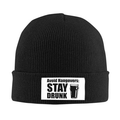 Avoid Hangovers Stay Drunk Beanie Hat for Women Men Winter Hat Black Winter Knit Caps Soft Ski Hat Unisex
