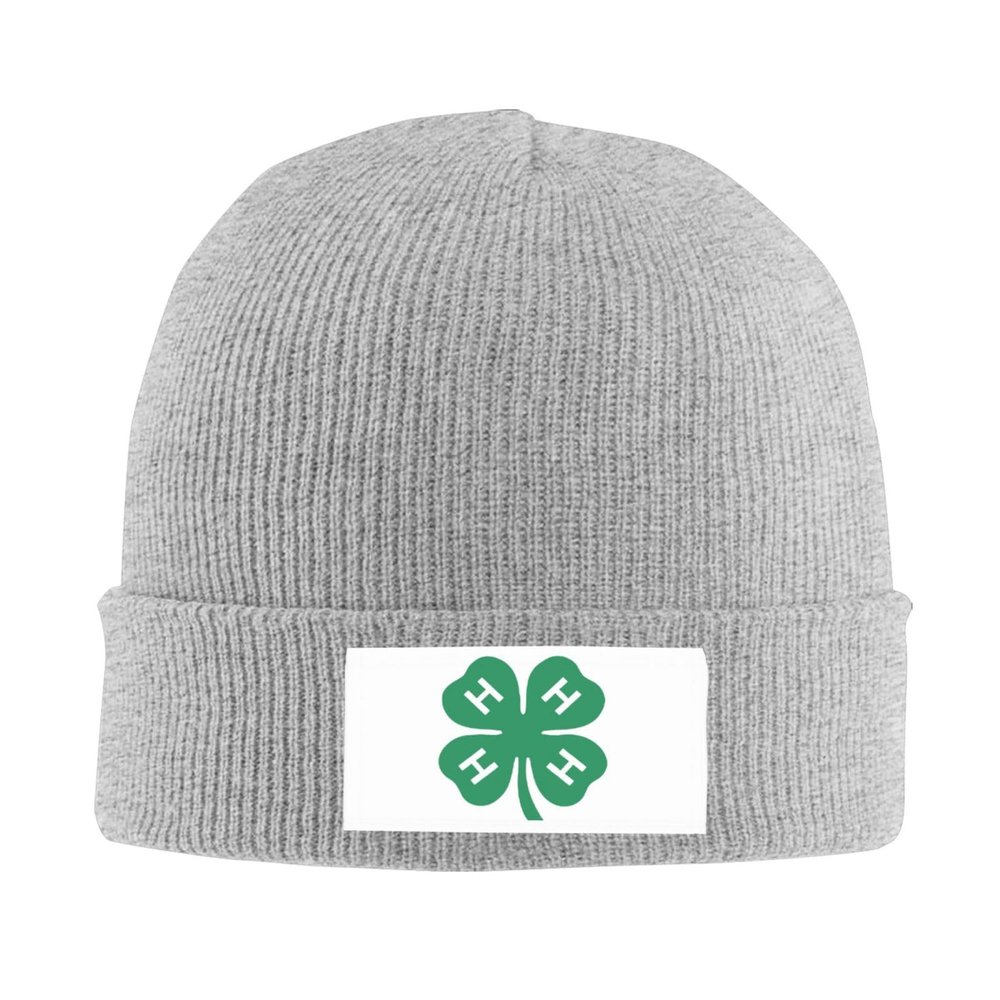 4-H Clover Beanie Hat for Women Men Winter Hat Gray Winter Knit Caps Soft Ski Hat Unisex