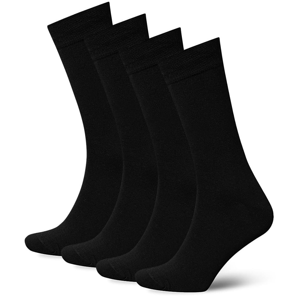 Duna Cotton Mens Black Dress Socks 4 Pairs - Super Soft and Breathable Daily Lightweight Crew Socks size 13-15 Black