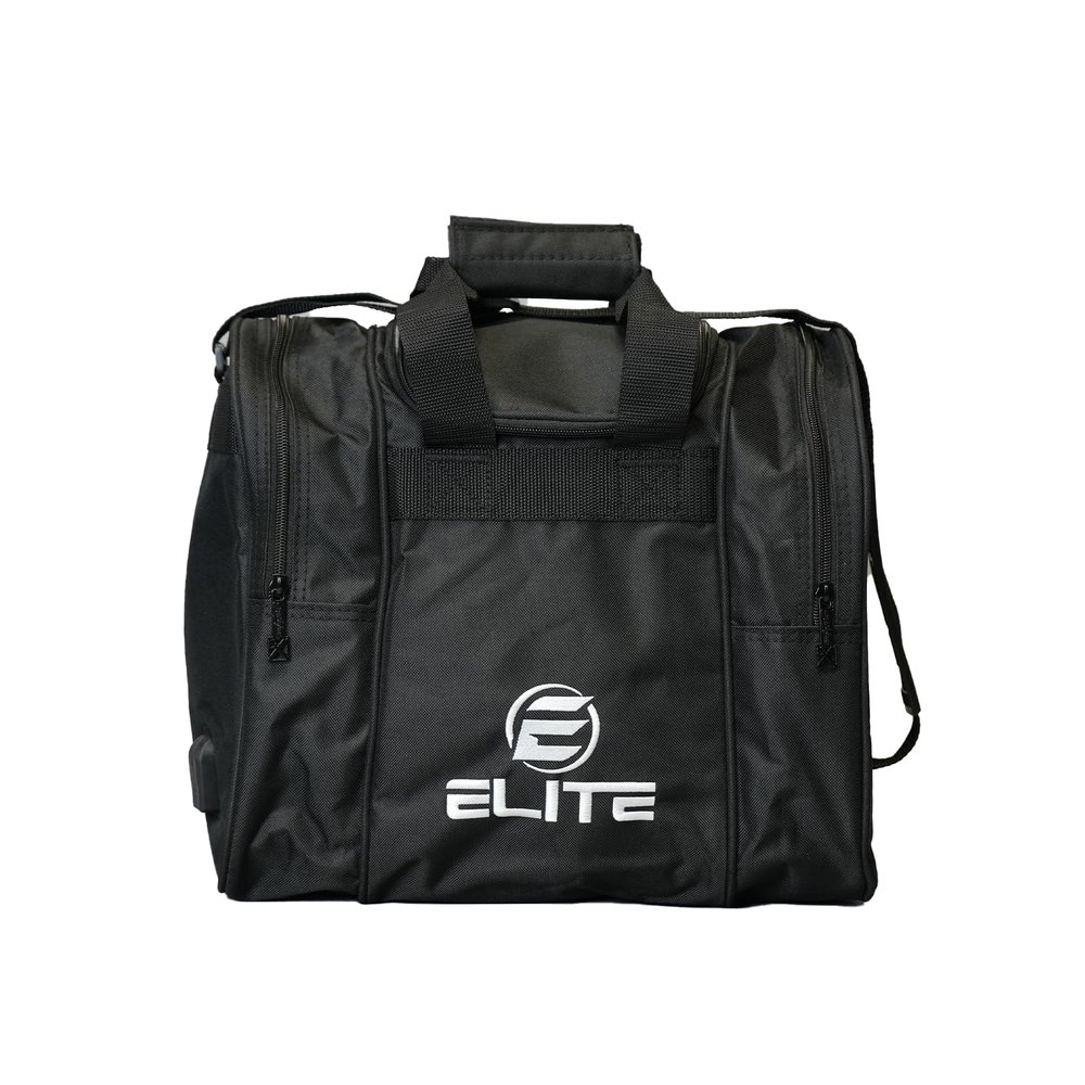 ELITE Bowling Ball Bag for Single 1 Bowling Ball Tote- Fits up to a pair of US Men's Size 15 Bowling Shoes + USB Charging Port + Padded Ball Holder- Adjustable Shoulder Strap (Black)