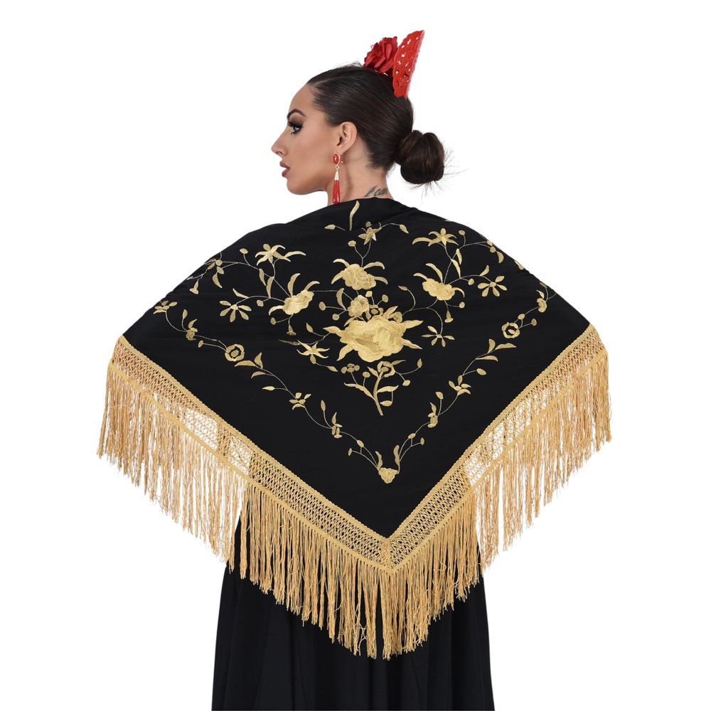 AMINA JAADE Manila shawl for falmenco dance. Middle size 63X31 inch (Bordado Oro)
