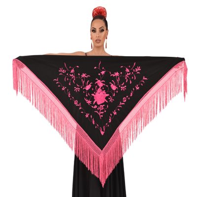 AMINA JAADE Manila shawl for falmenco dance. Middle size 63X31 inch (Bordado Fucsia)
