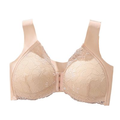 Women Lace Bra Front Closure Push Up Seamless Women's Extra-elastic Breathable Wireless Brassiere with Soft Stitching Apricot XL