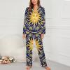 Celestial Baroque Blue Gold Sun Face Pajamas Set for Women Long Sleeve Button Down Sleepwear Soft Lounge Pjs Set with Pockets S view 2