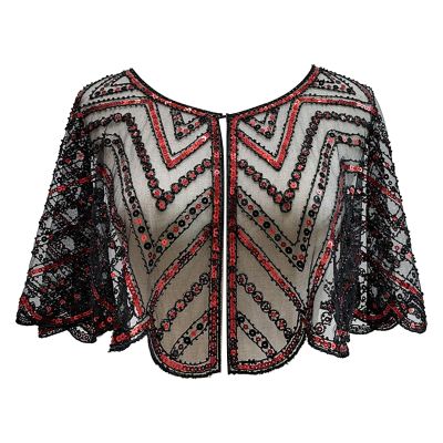 ZYXTIM 1920s Shawl for Women Sequin Sparkle Evening Cape Wrap Shrug Bridal Dress Jackets Flapper Bolero Cover Up for Evening Dresses Wedding Party Red
