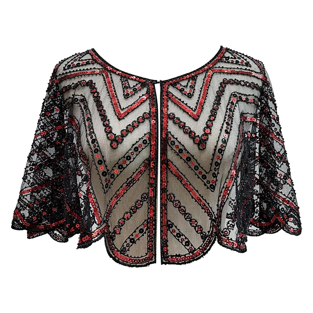 ZYXTIM 1920s Shawl for Women Sequin Sparkle Evening Cape Wrap Shrug Bridal Dress Jackets Flapper Bolero Cover Up for Evening Dresses Wedding Party Red