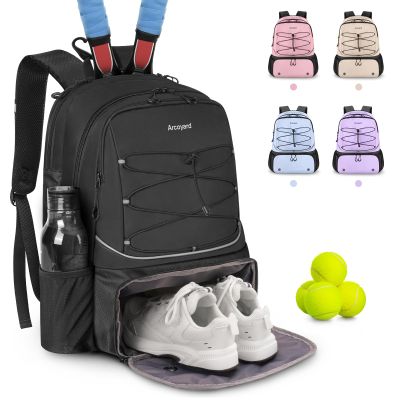 Arcoyard Tennis Bag, Large Tennis Bags For Women, Tennis Backpack with Ventilated Shoe Compartment and Insulated Pocket, Hold 2 Tennis Pickleball Rackets, Tennis Pickleball Balls and More (black)