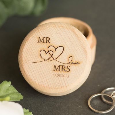 Luck and Luck Personalised Wooden Ring Box, Engraved Wedding Ring Box, Engagement, Wedding Keepsake Gift, Ring Box, (Design 8)