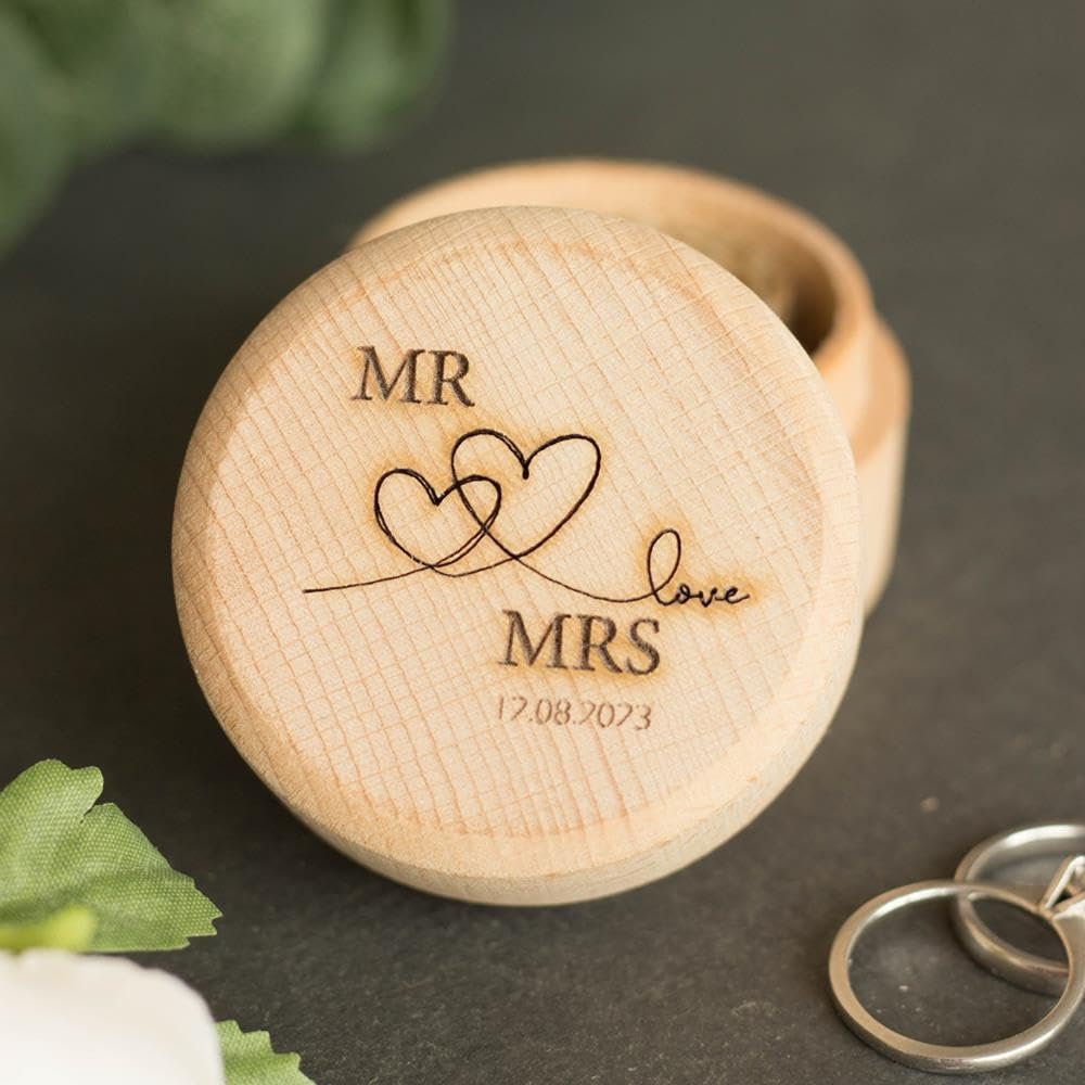 Luck and Luck Personalised Wooden Ring Box, Engraved Wedding Ring Box, Engagement, Wedding Keepsake Gift, Ring Box, (Design 8)