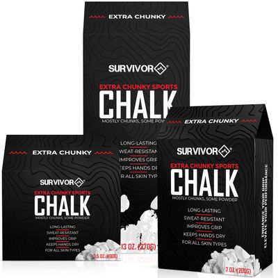 SURVIVOR Gym Chalk - Climbing Chalk, Lifting Chalk, Gymnastics Chalk - Pure Magnesium Carbonate Hand Chalk Powder, Weightlifting Chalk Gym - Rock Climbing Chalk for Weights (Extra Chunky, 13 OZ)