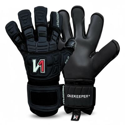 ONEKEEPER Solid Black | Without Finger Protection | 3.5mm German Contact Latex | Professional Goalie Gloves for Youth & Adults (Black, 9)
