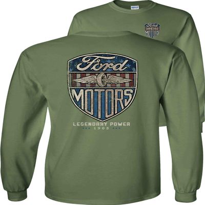 FAIR GAME Vintage Ford Motors Long Sleeve Shirt-Military Green-XL