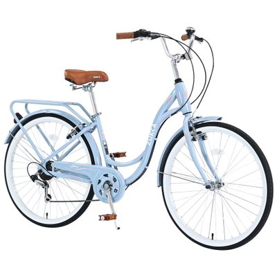 BALINGE (US Stock) 26 Inch Cruiser Bicycle with 7 Speed|Fix GearBeach Cruiser Bike for Women/MenCity Hybrid Bike 7 Speeds Commuter Bike for Women Men,Light Blue