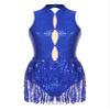 vastwit Women's Sequined Tassel Latin Jazz Costume Fringed Bodysuit Tap Ballroom Lyrical Dance Leotard Blue C X-Large view 3