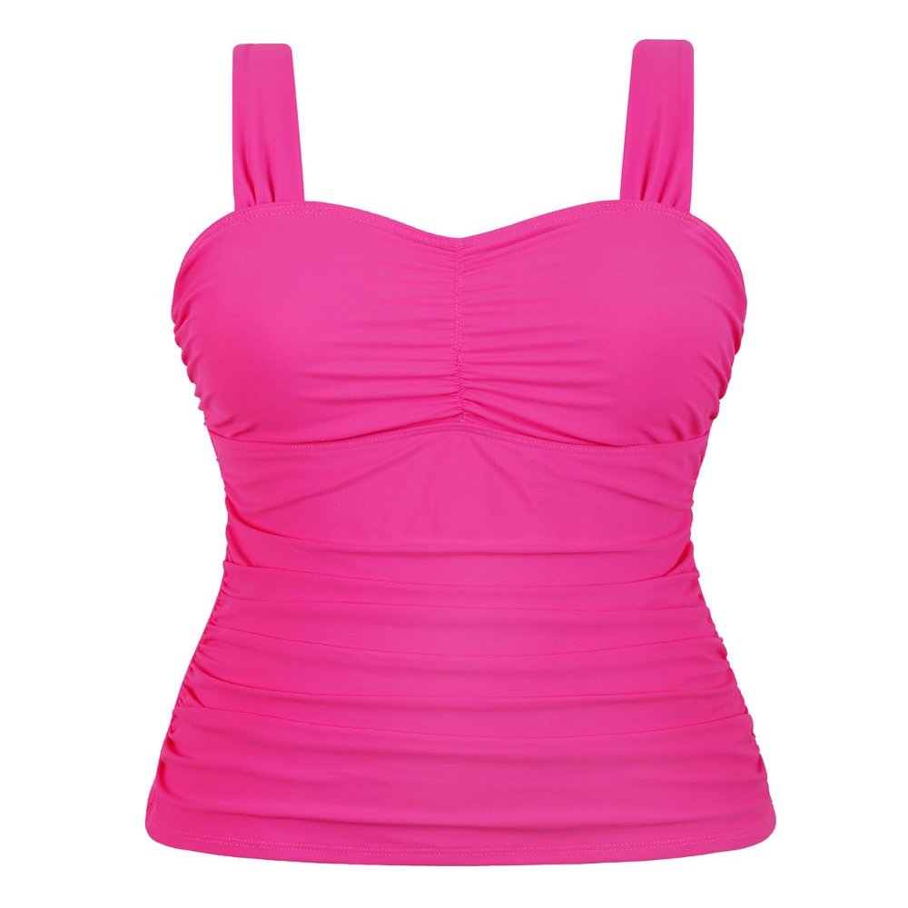 Hilor Hot Pink Underwire Swimsuit Tops for Women Large Bust Sexy Slimming Tankini Top Swimwear Push Up Bathing Suit Top only 8