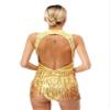 vastwit Women's Sequined Tassel Latin Jazz Costume Fringed Bodysuit Tap Ballroom Lyrical Dance Leotard Gold C Small view 2